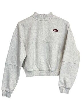 Reebok Oatmeal 1/4 Zip Pullover Cropped Sweatshirt